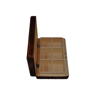 Photo3: "Jisaku-ya" Sugi-yaki Wooden Kebari Case (6 Compartments) Magnet type